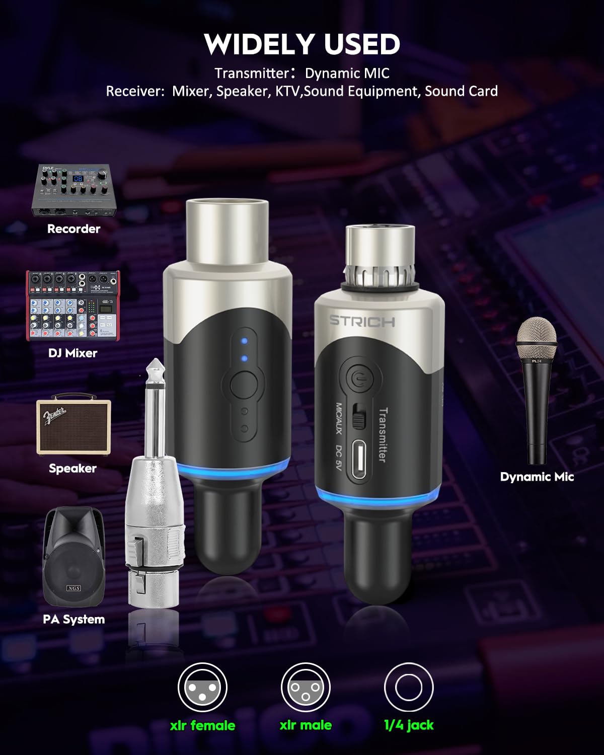 STRICH M5 UHF Wireless XLR Microphone System, 4-Channel Transmitter & Receiver for Dynamic Mic, 200ft Range, <1ms Latency, Compatible with Audio Mixer/PA Speaker - Image 4