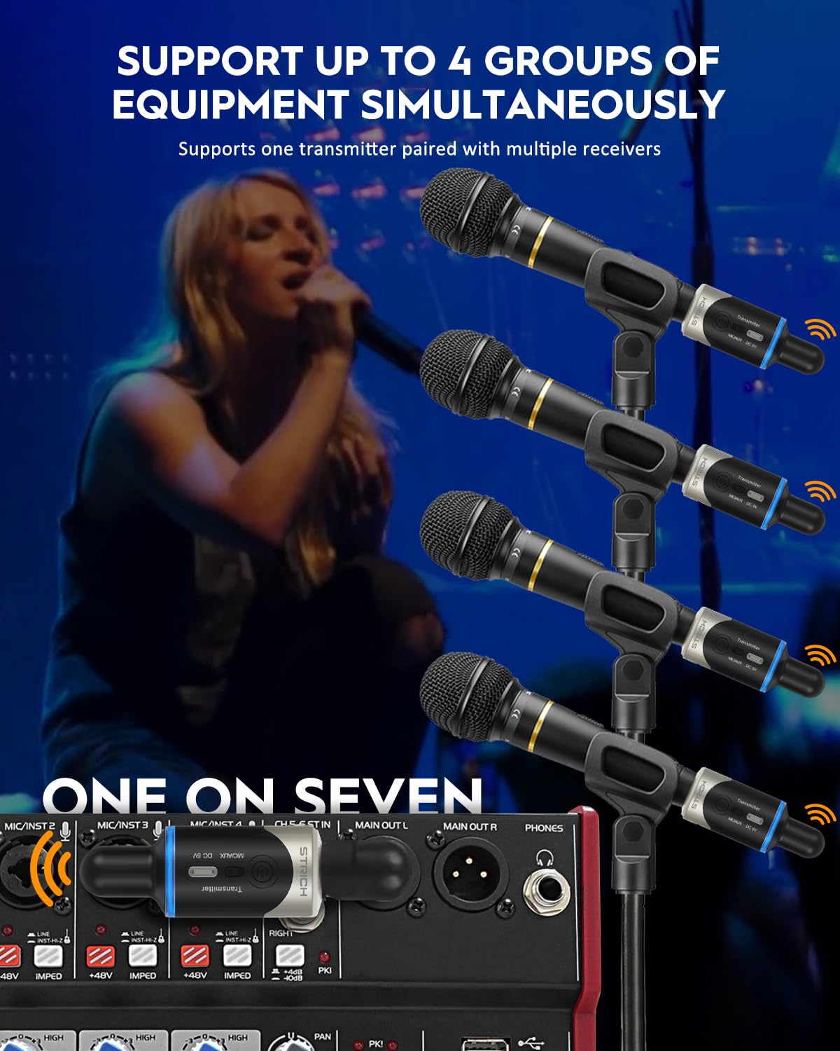 STRICH M5 UHF Wireless XLR Microphone System, 4-Channel Transmitter & Receiver for Dynamic Mic, 200ft Range, <1ms Latency, Compatible with Audio Mixer/PA Speaker - Image 8
